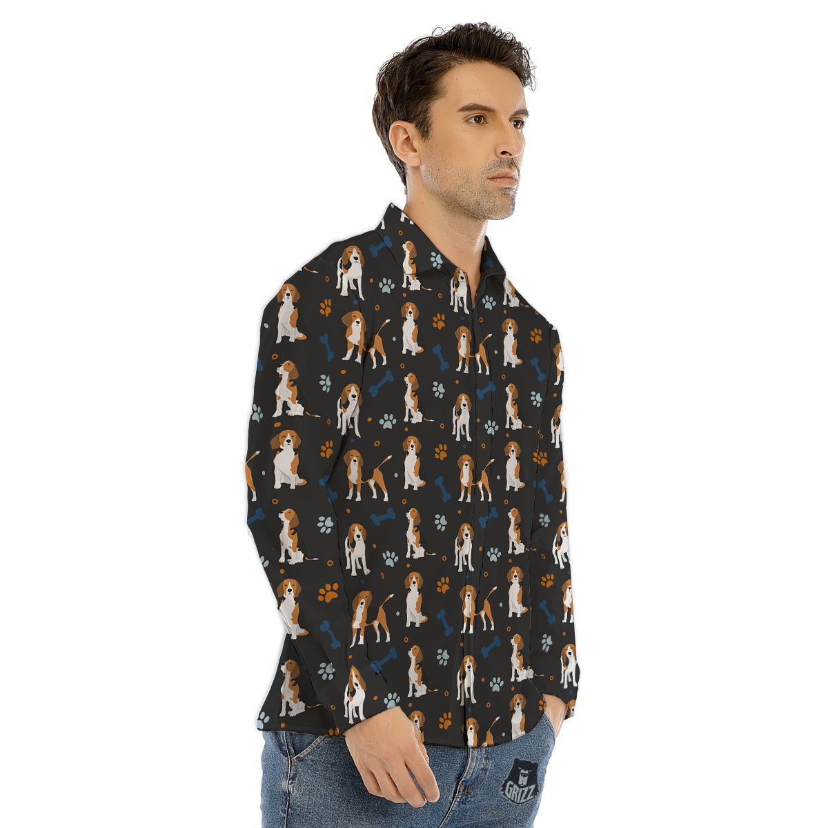 Beagle Cute Cartoon Print Pattern Men's Dress Shirts-grizzshop