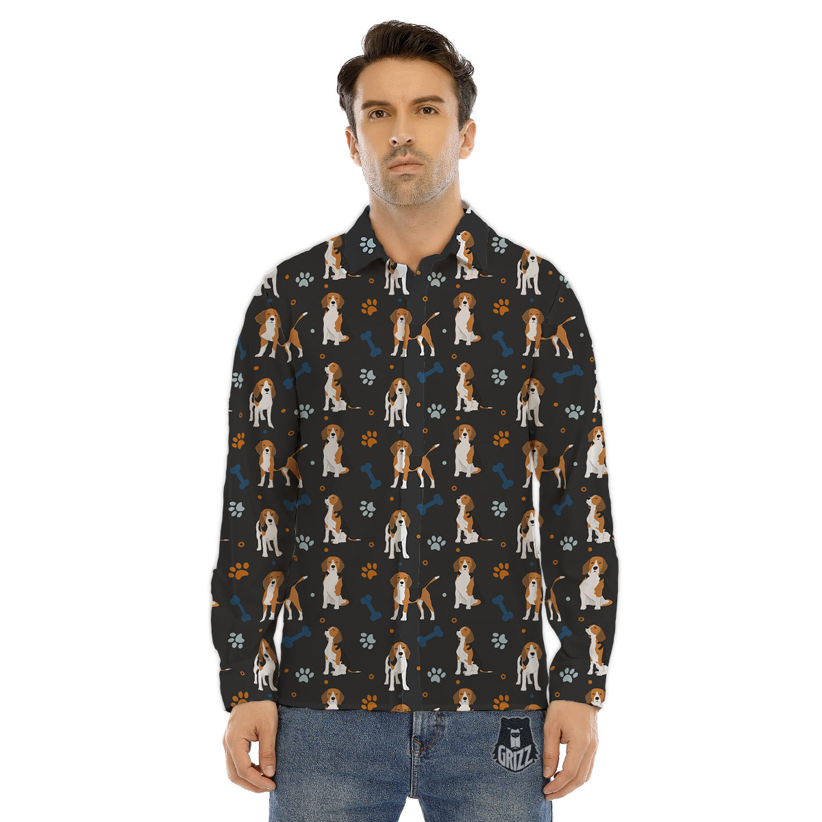 Beagle Cute Cartoon Print Pattern Men's Dress Shirts-grizzshop