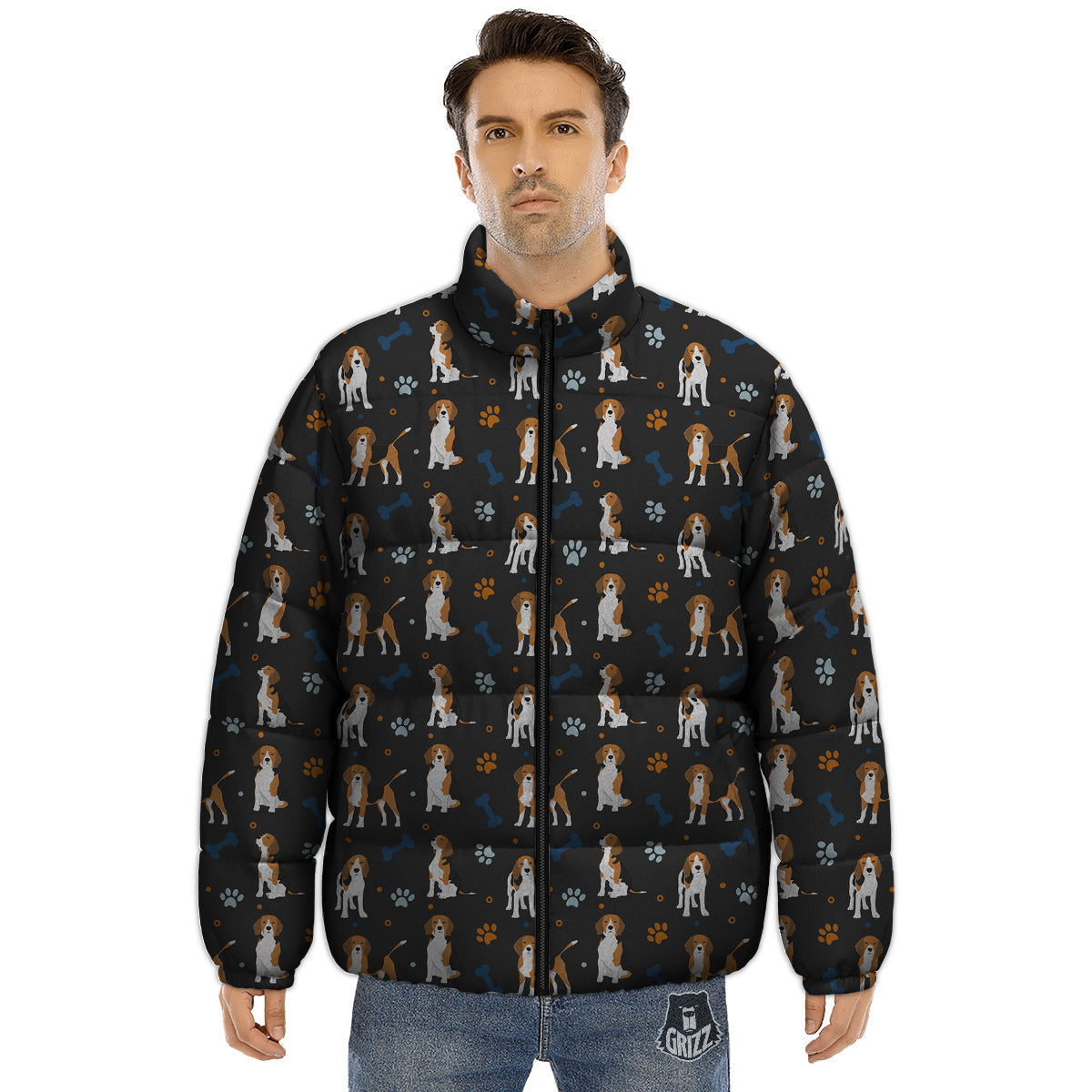 Beagle Cute Cartoon Print Pattern Puffer Jacket-grizzshop