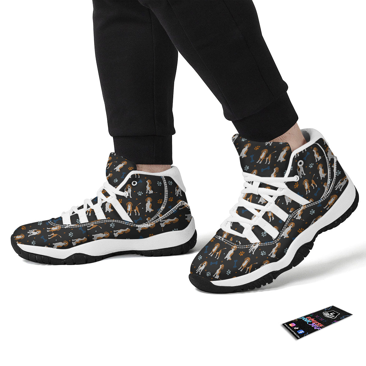 Beagle Cute Cartoon Print Pattern White Bball Shoes-grizzshop