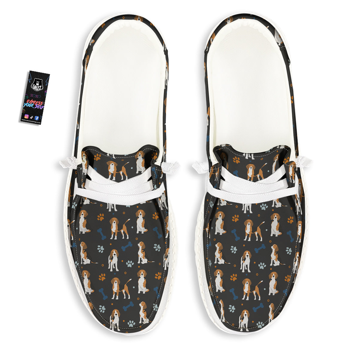 Beagle Cute Cartoon Print Pattern White Loafers-grizzshop