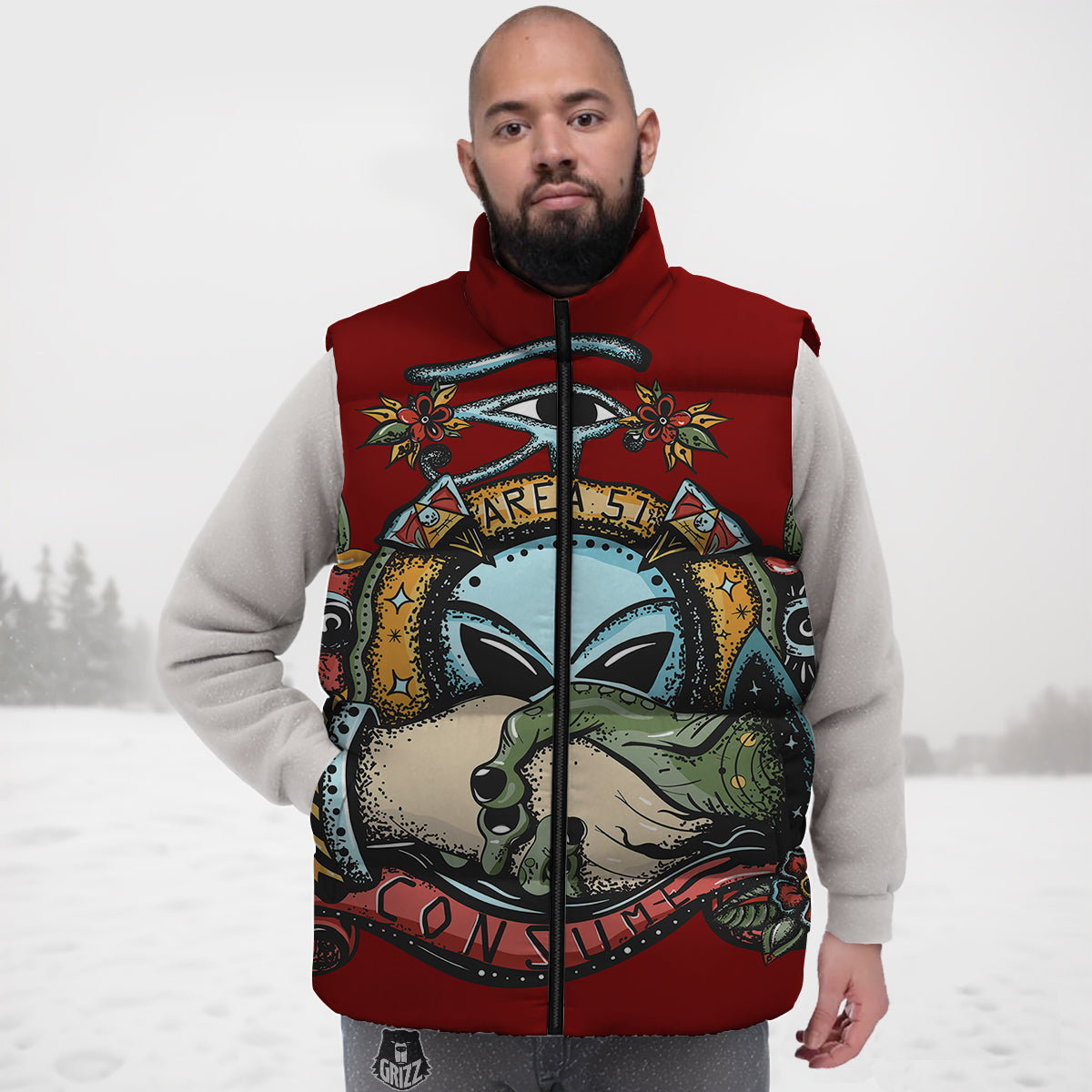 Beagle Paw Dog Bone Pattern Print Down Vest