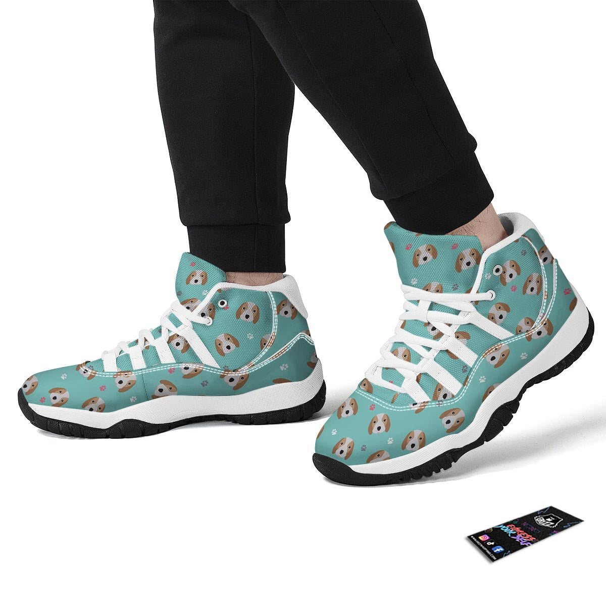 Beagle Paw Pattern Print White Bball Shoes-grizzshop