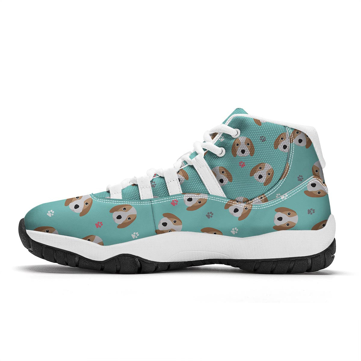 Beagle Paw Pattern Print White Bball Shoes-grizzshop