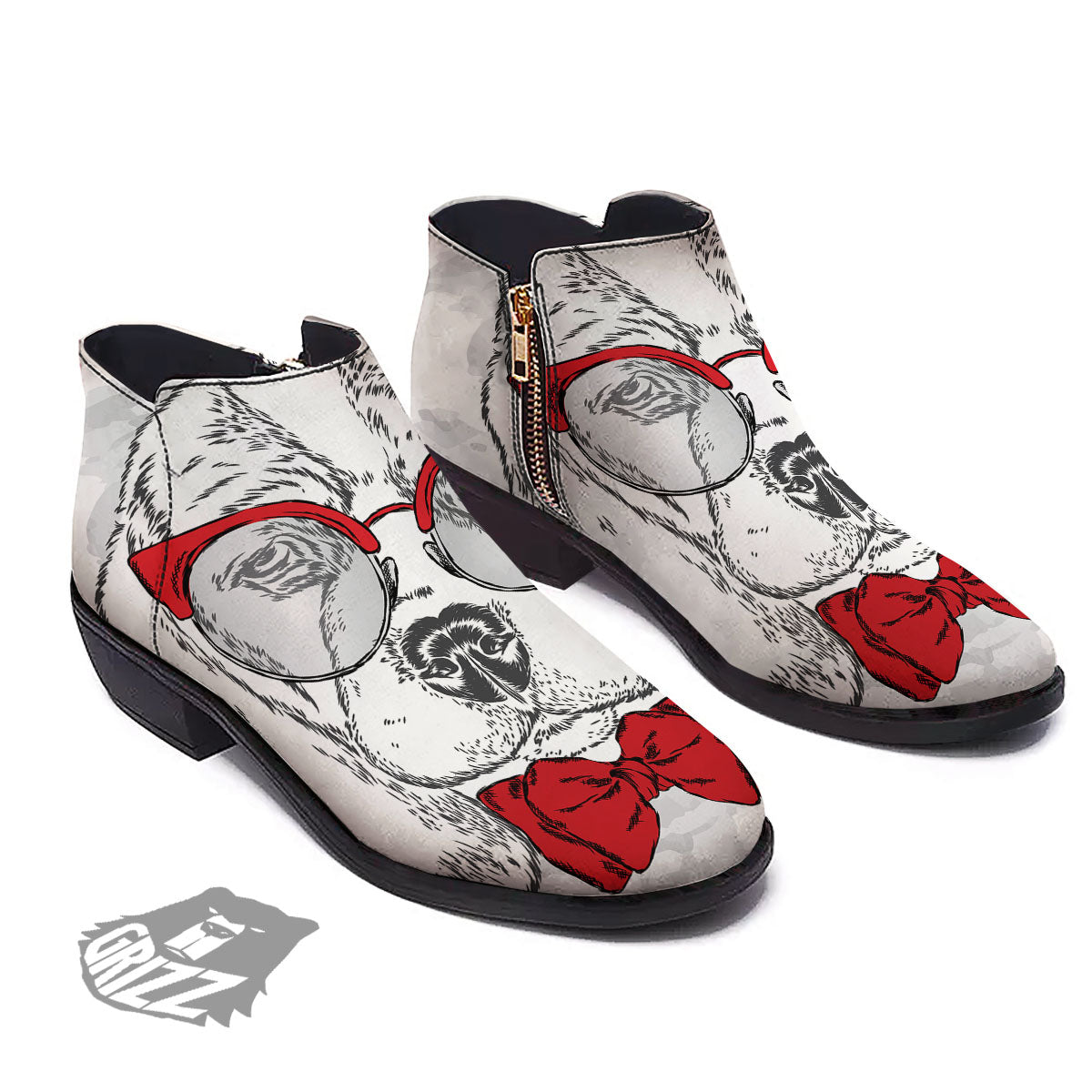 Beagle With Glasses Hipster Print Ankle Boots-grizzshop