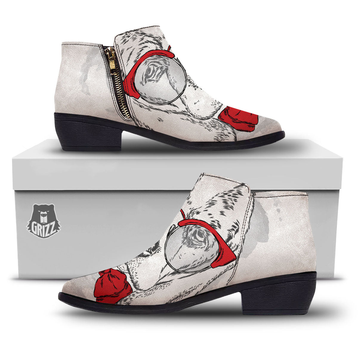 Beagle With Glasses Hipster Print Ankle Boots-grizzshop