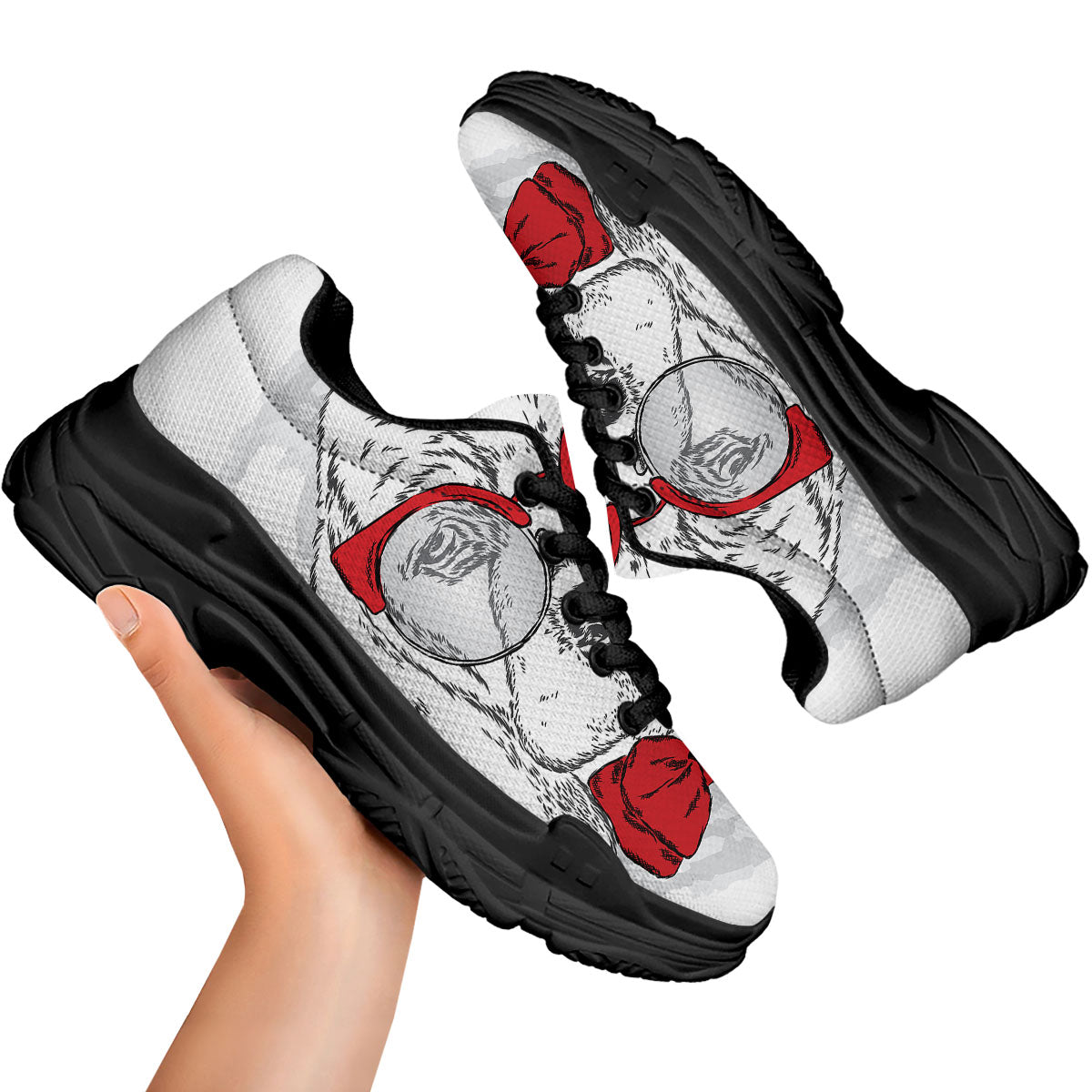 Beagle With Glasses Hipster Print Black Chunky Shoes-grizzshop