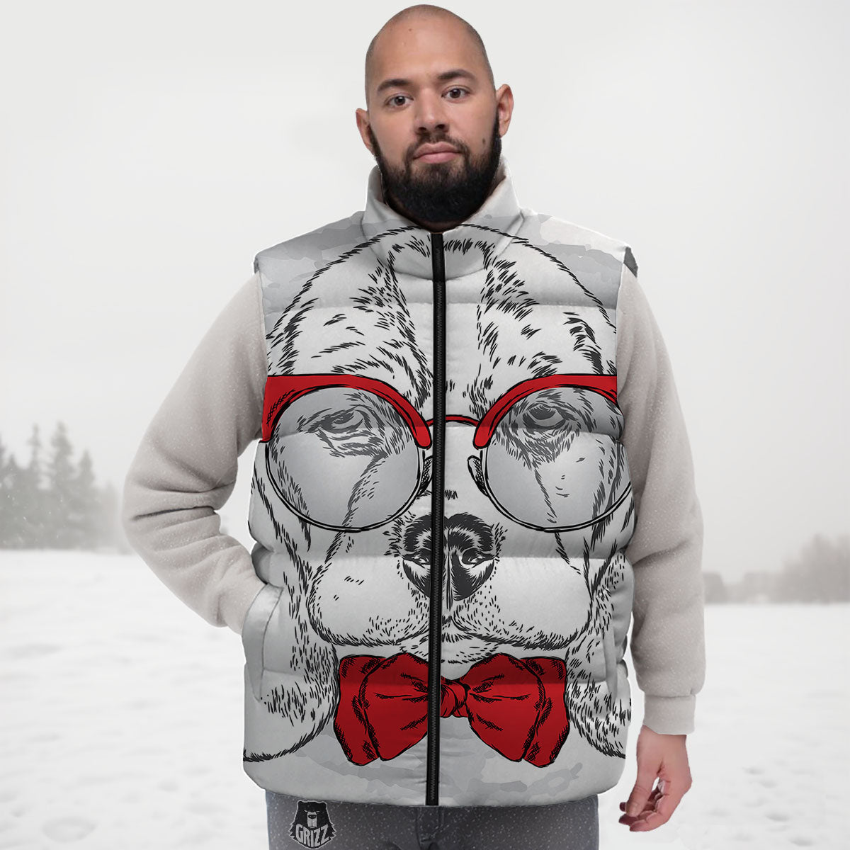 Beagle With Glasses Hipster Print Down Vest