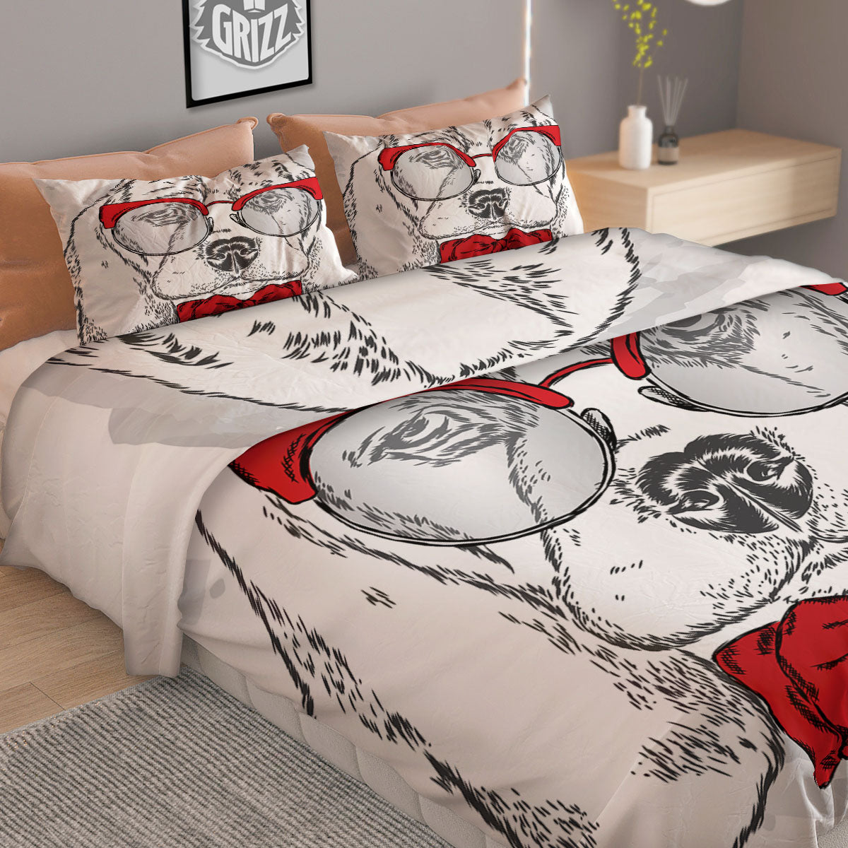 Beagle With Glasses Hipster Print Duvet Cover Bedding Set