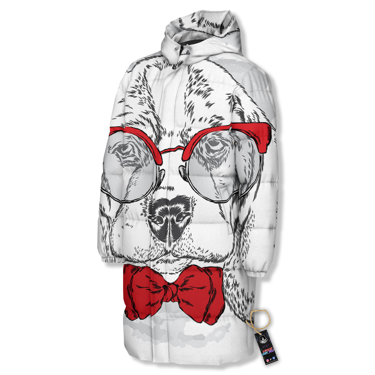 Beagle With Glasses Hipster Print Long Down Jacket-grizzshop