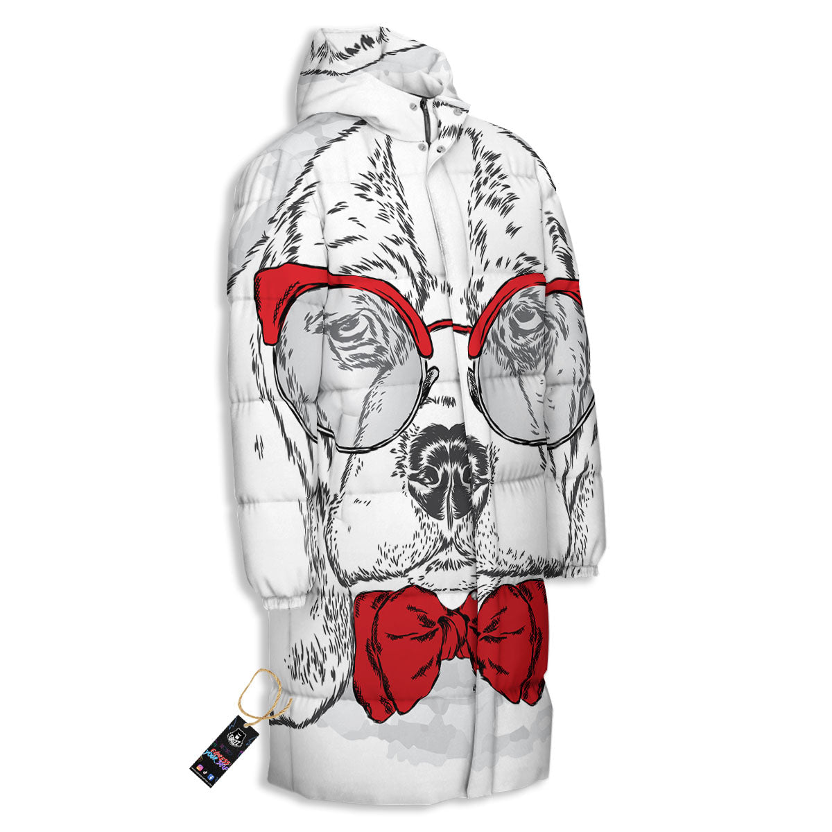 Beagle With Glasses Hipster Print Long Down Jacket-grizzshop
