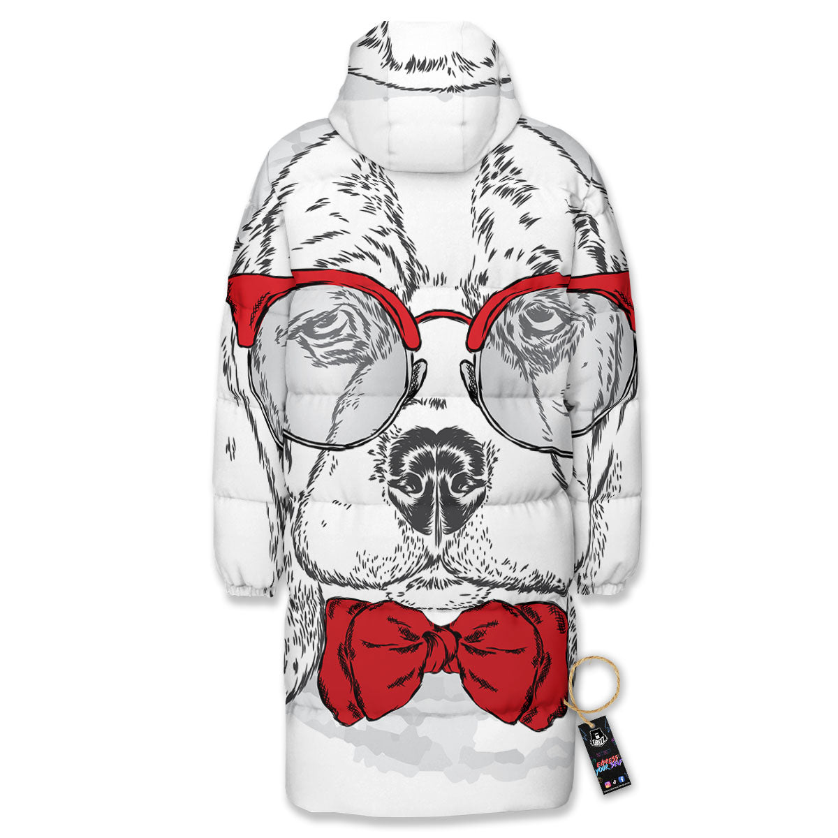 Beagle With Glasses Hipster Print Long Down Jacket-grizzshop