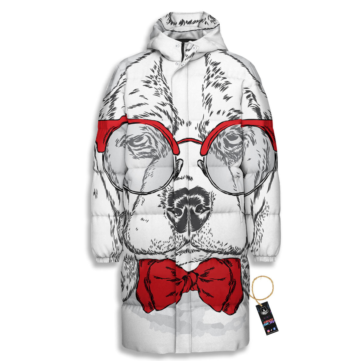 Beagle With Glasses Hipster Print Long Down Jacket-grizzshop