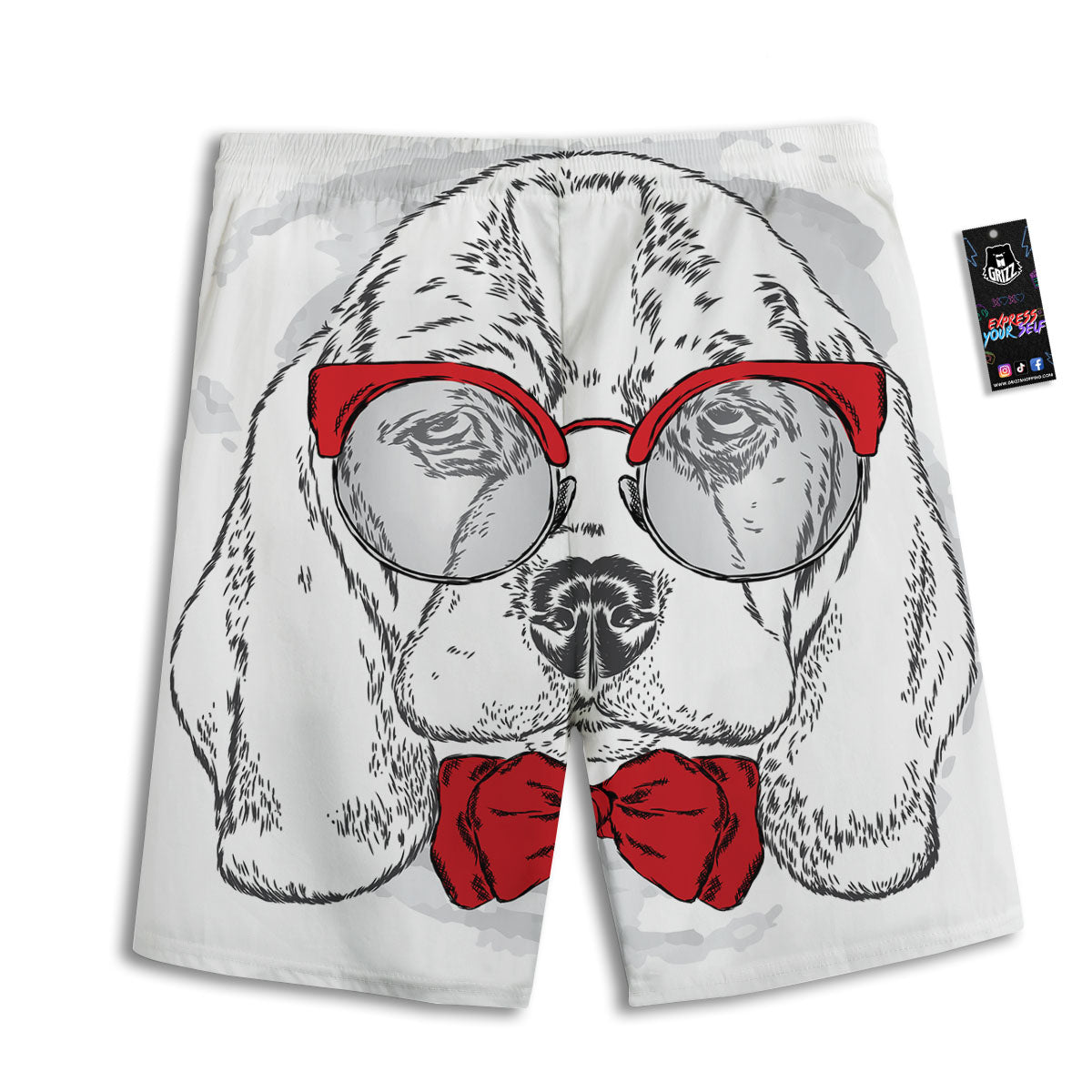 Beagle With Glasses Hipster Print Men's Athletic Shorts