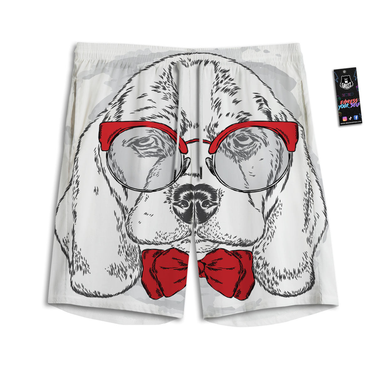 Beagle With Glasses Hipster Print Men's Athletic Shorts
