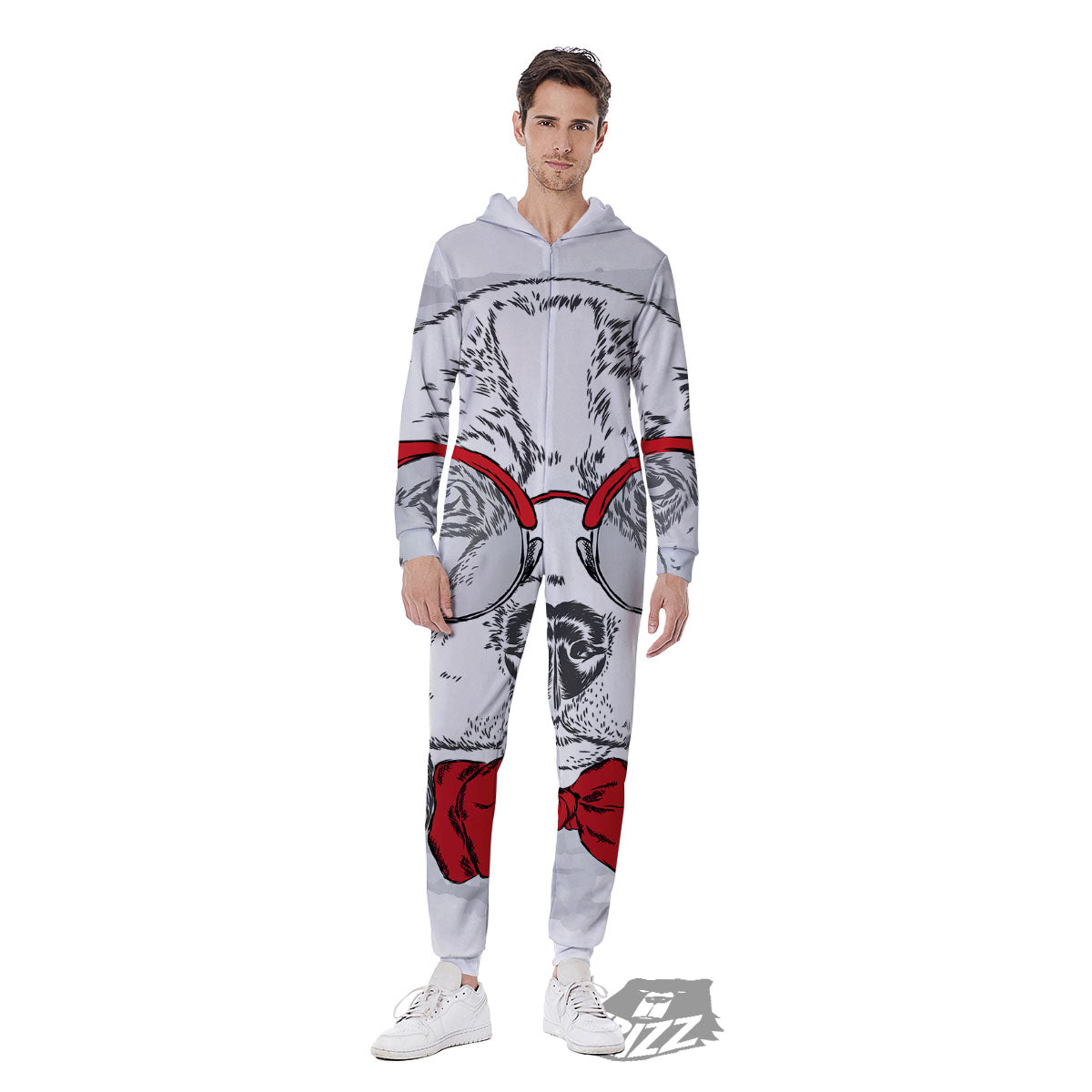 Beagle With Glasses Hipster Print Men's Jumpsuit-grizzshop