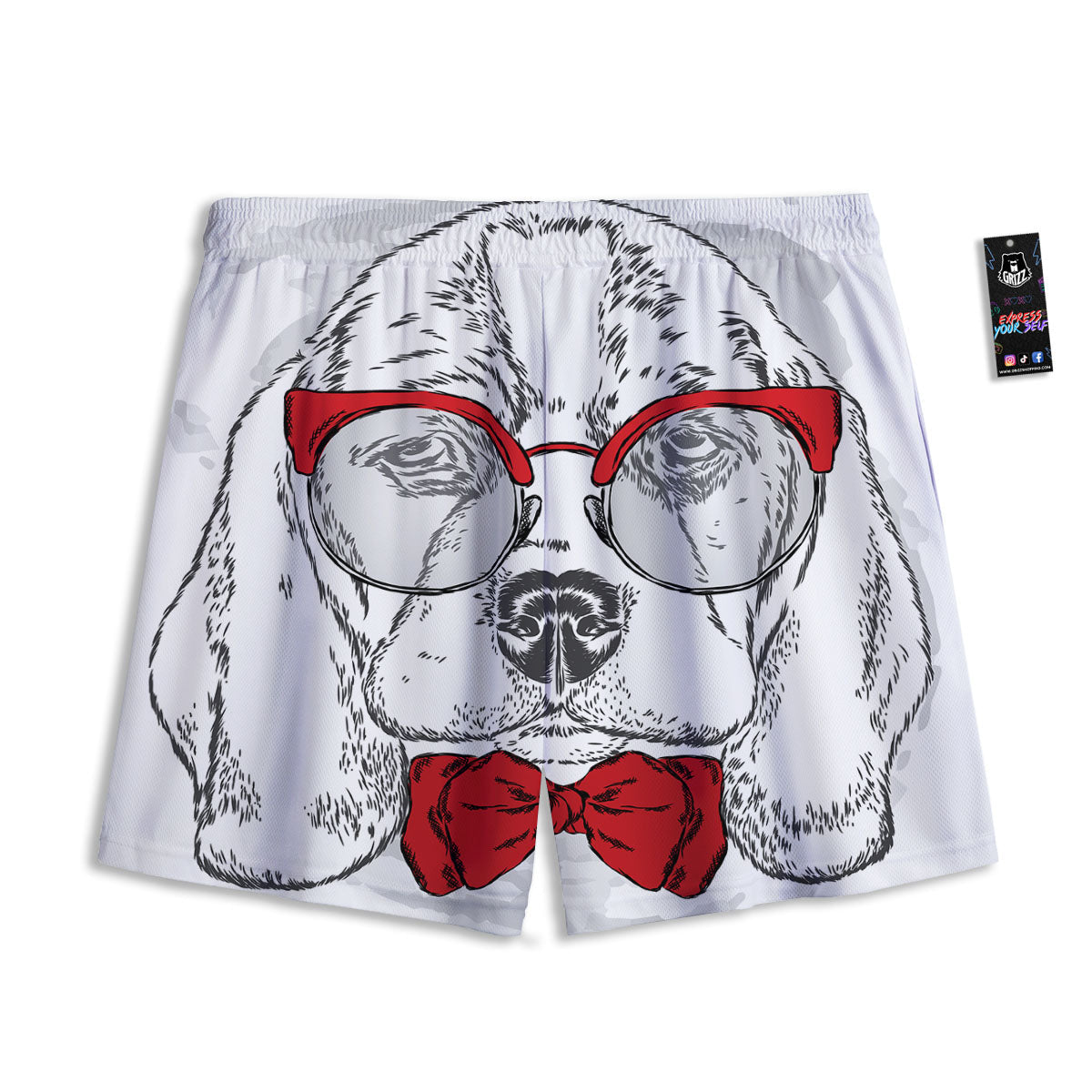 Beagle With Glasses Hipster Print Mesh Shorts