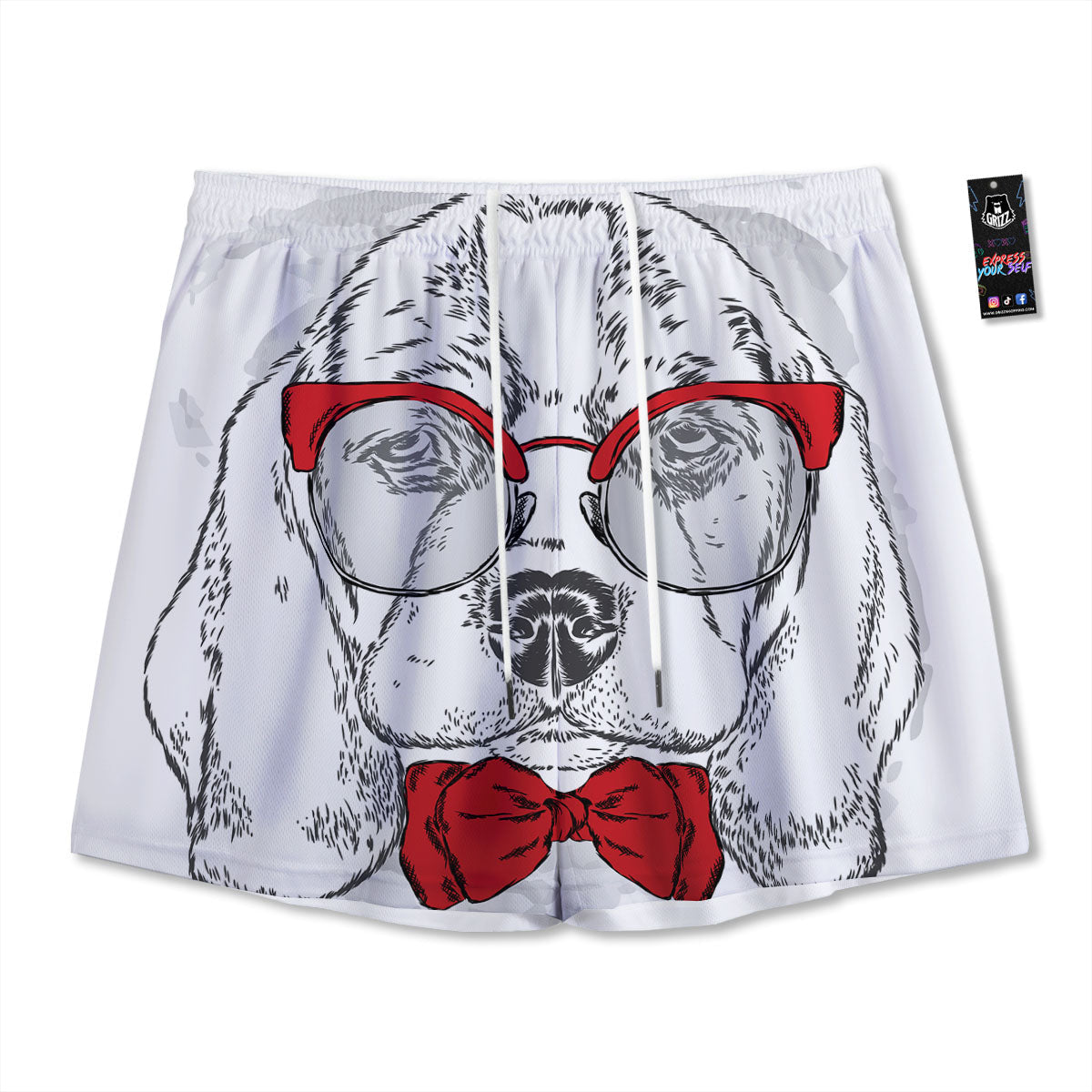 Beagle With Glasses Hipster Print Mesh Shorts