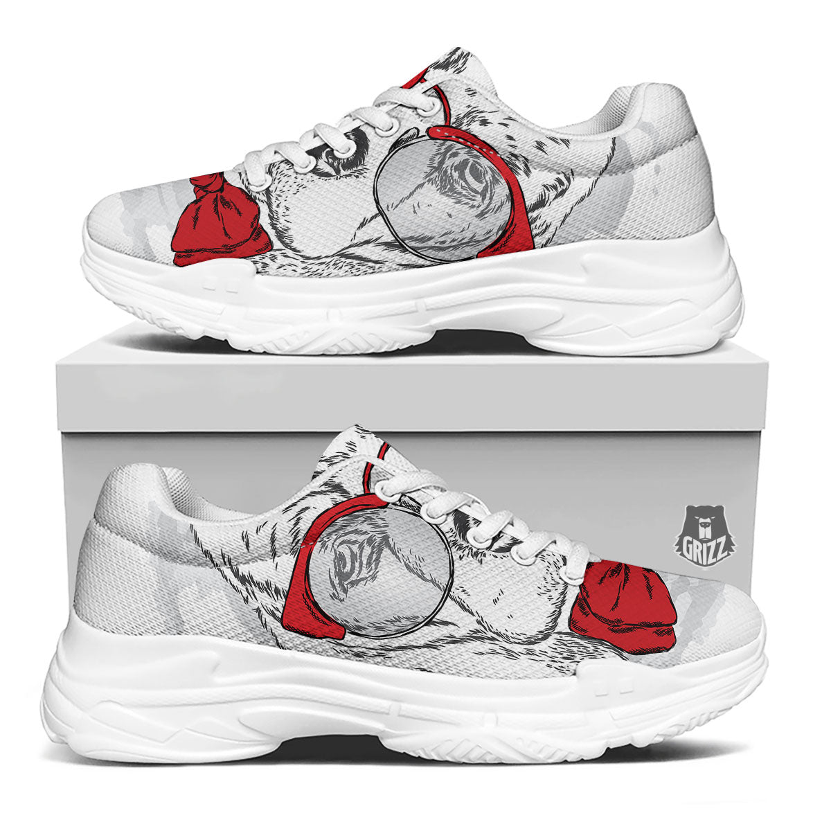 Beagle With Glasses Hipster Print White Chunky Shoes-grizzshop