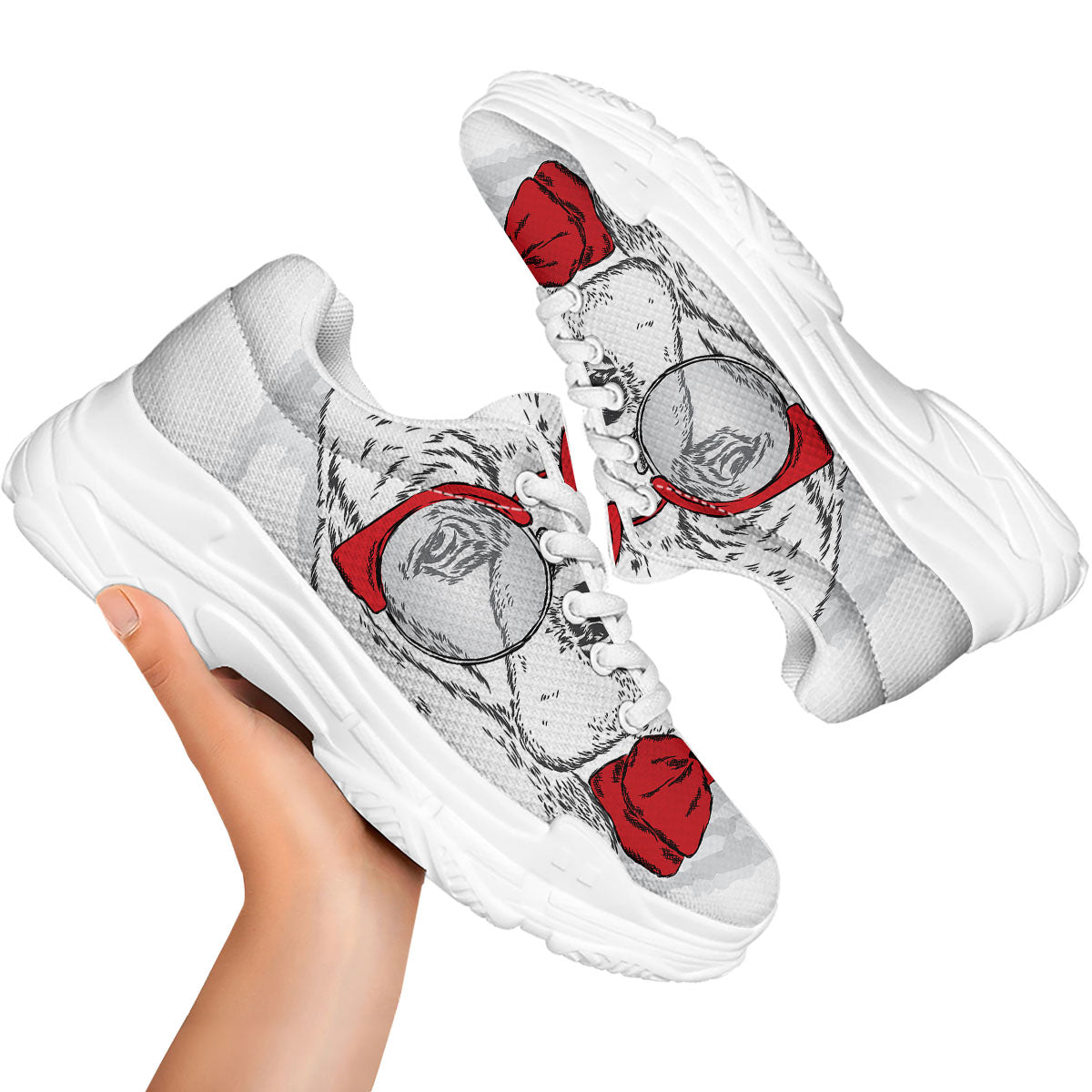 Beagle With Glasses Hipster Print White Chunky Shoes-grizzshop