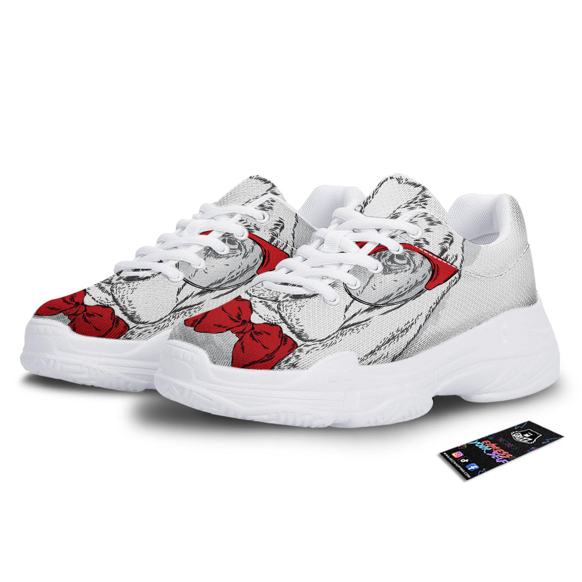 Beagle With Glasses Hipster Print White Chunky Shoes-grizzshop