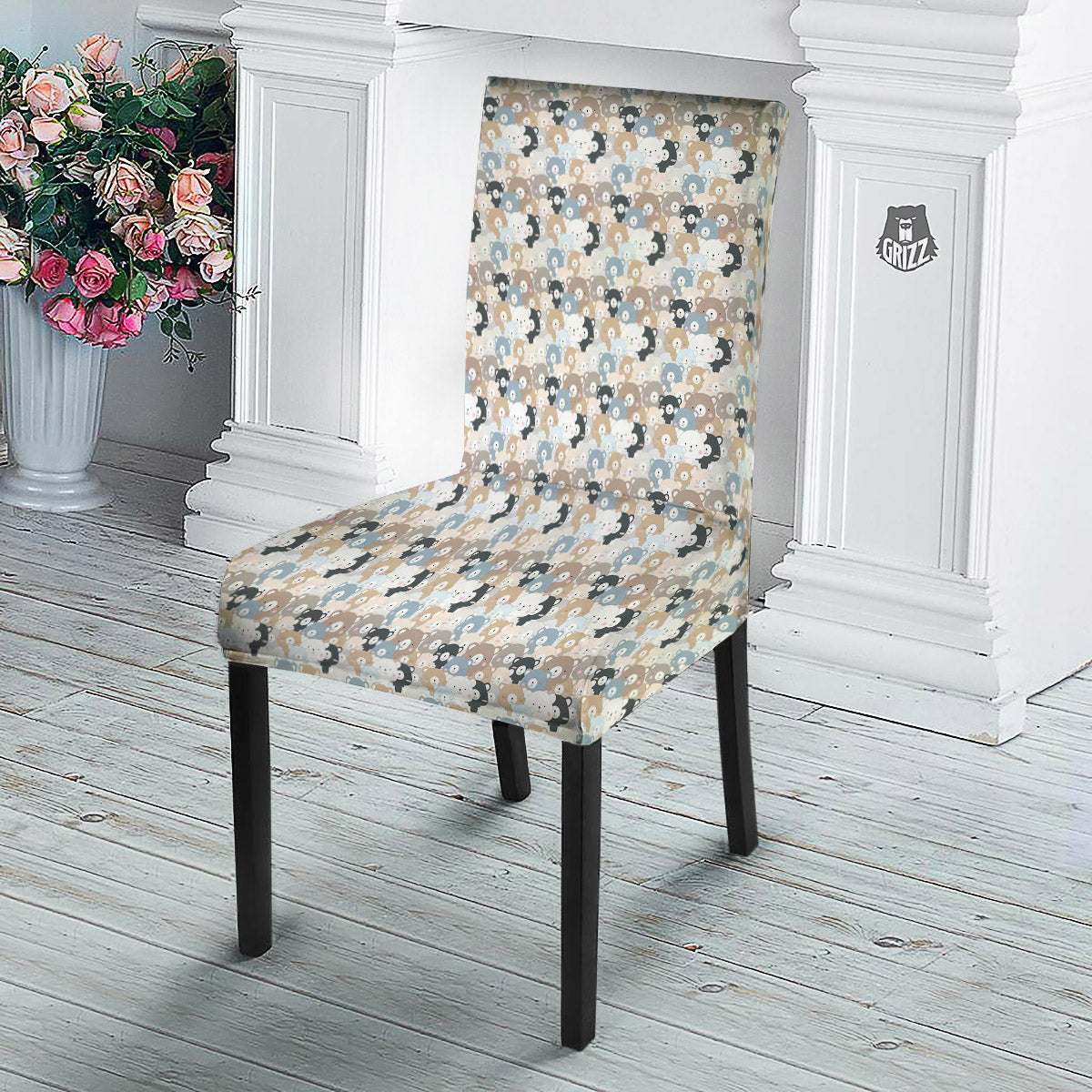 Bear Cute Print Pattern Dining Chair Slipcover-grizzshop