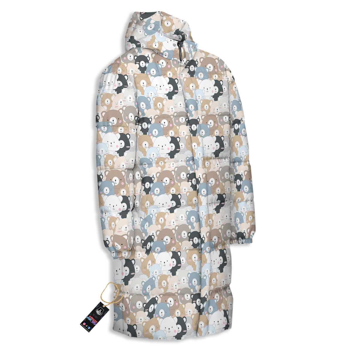 Bear Cute Print Pattern Long Down Jacket-grizzshop