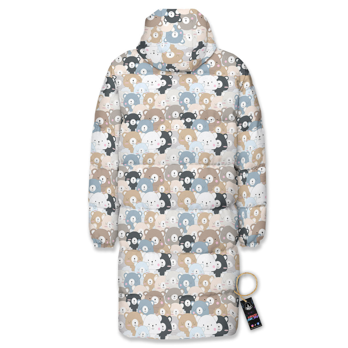 Bear Cute Print Pattern Long Down Jacket-grizzshop