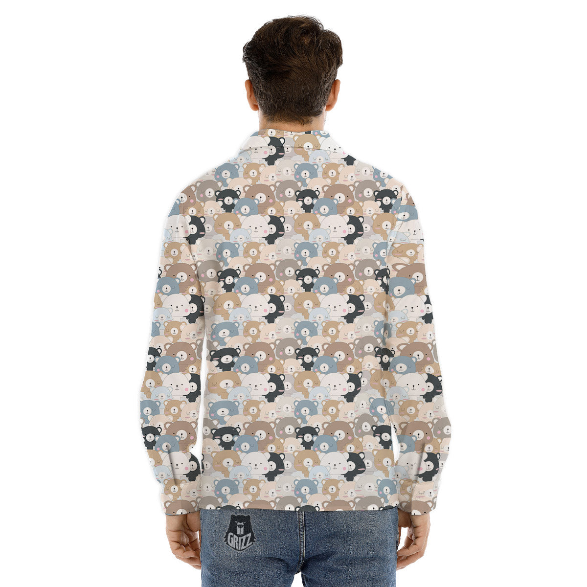 Bear Cute Print Pattern Men's Dress Shirts-grizzshop