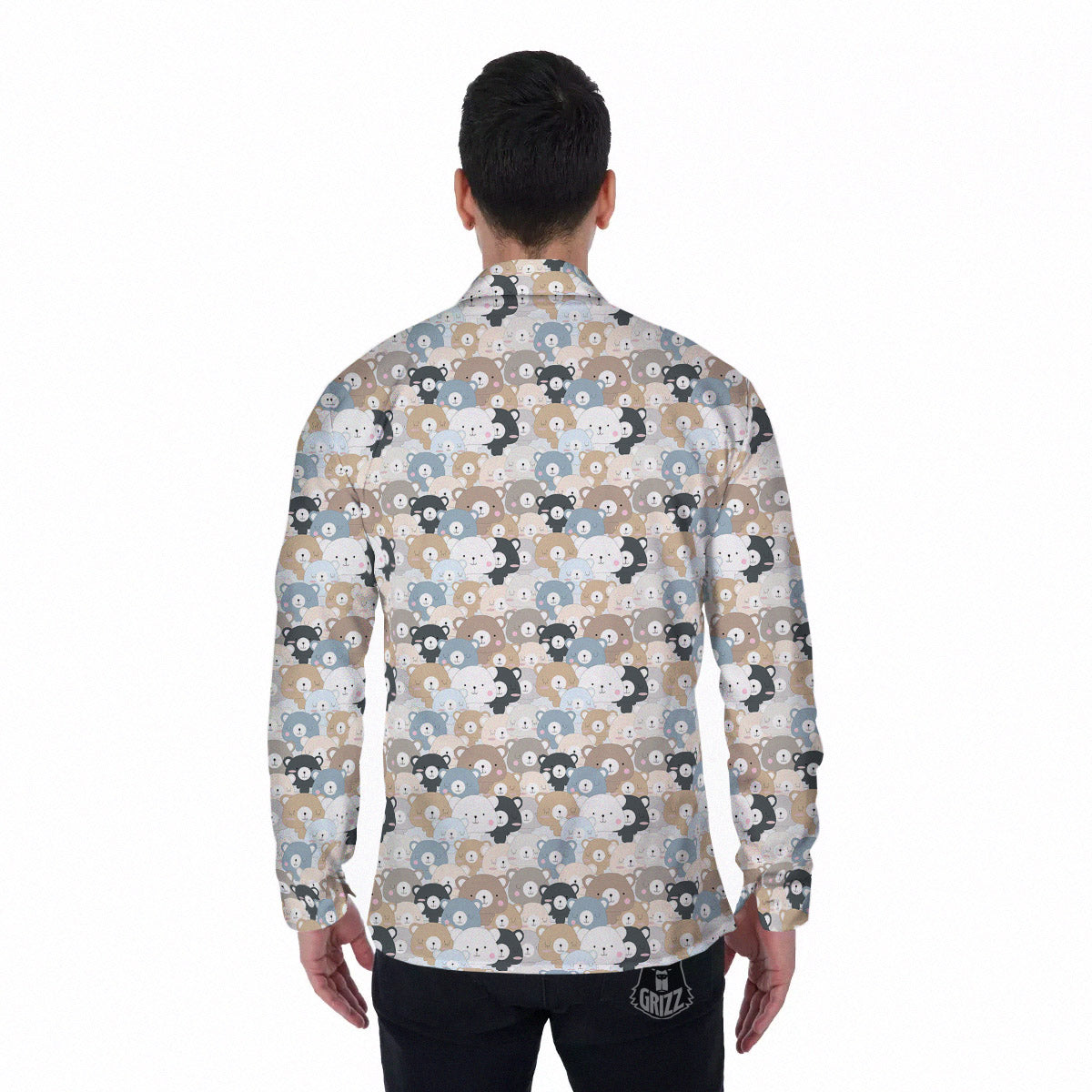 Bear Cute Print Pattern Men's Long Sleeve Shirts-grizzshop