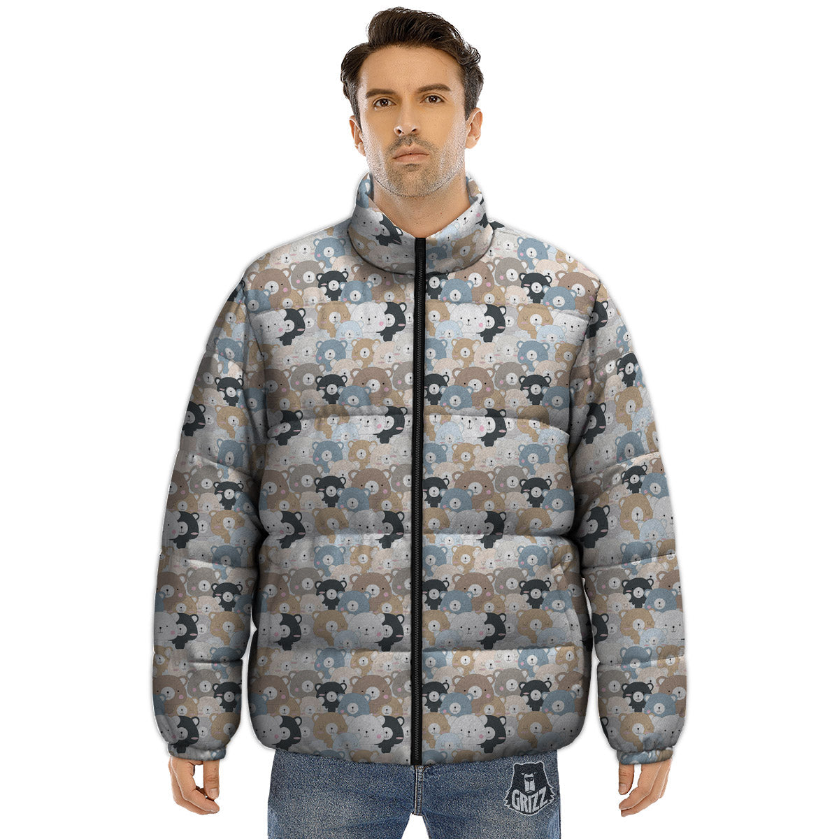 Bear Cute Print Pattern Puffer Jacket-grizzshop
