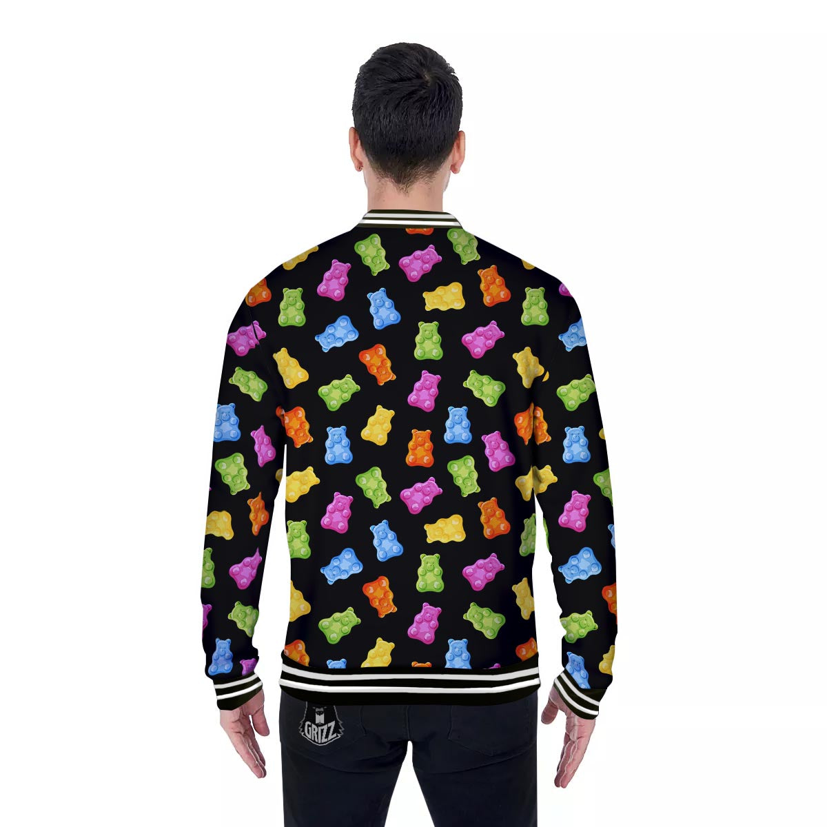 Bear Sweet Gummy Print Pattern Baseball Jacket-grizzshop