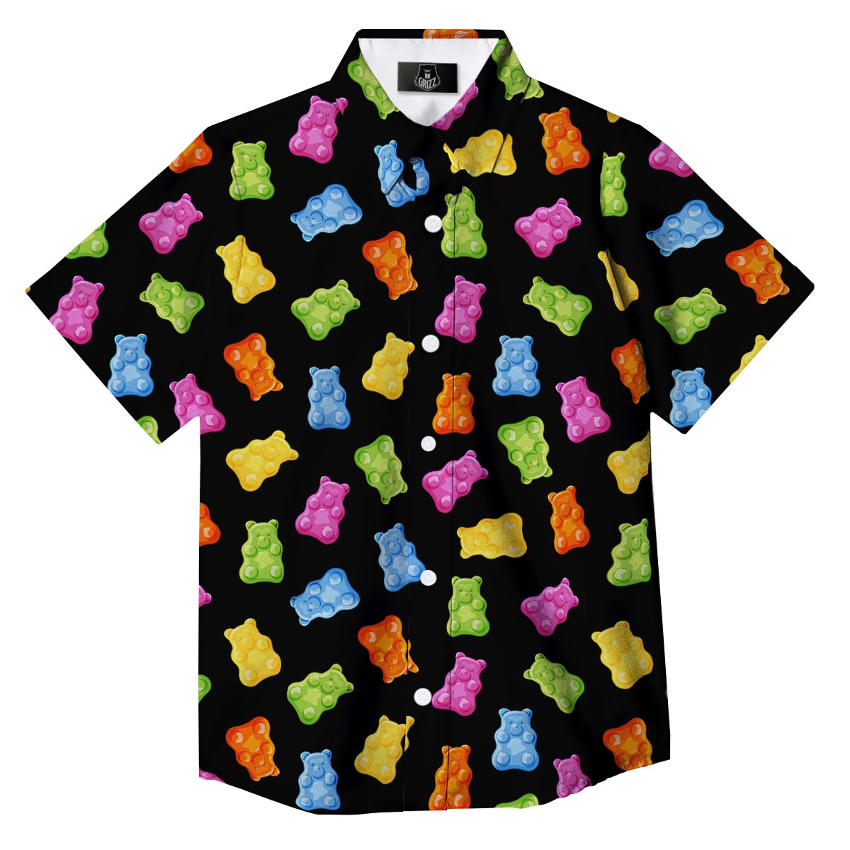 Bear Sweet Gummy Print Pattern Button Up Shirt-grizzshop