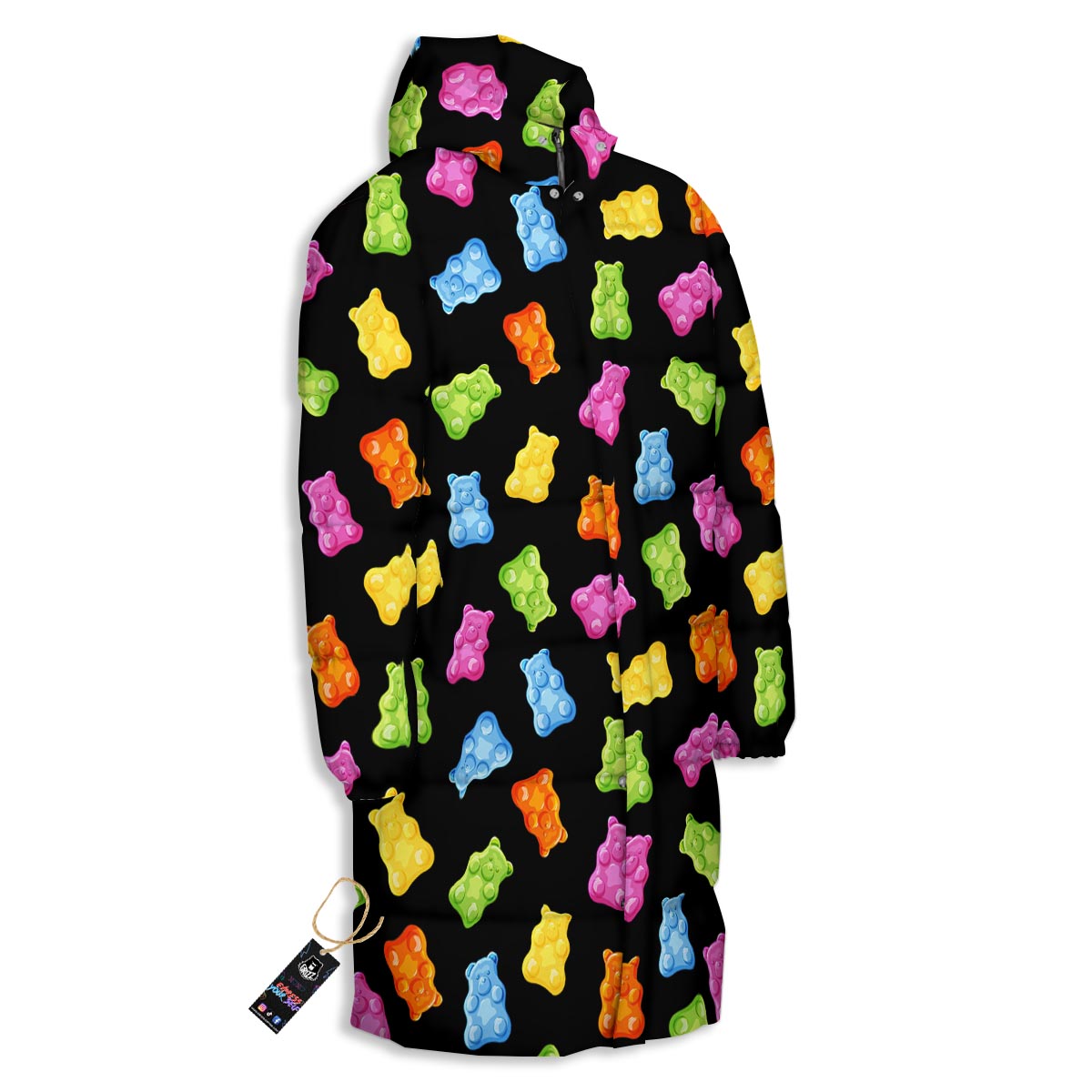 Bear Sweet Gummy Print Pattern Long Down Jacket-grizzshop