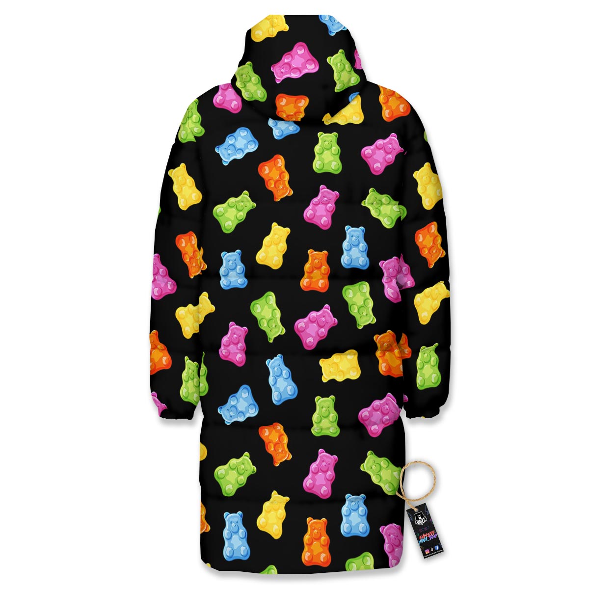 Bear Sweet Gummy Print Pattern Long Down Jacket-grizzshop