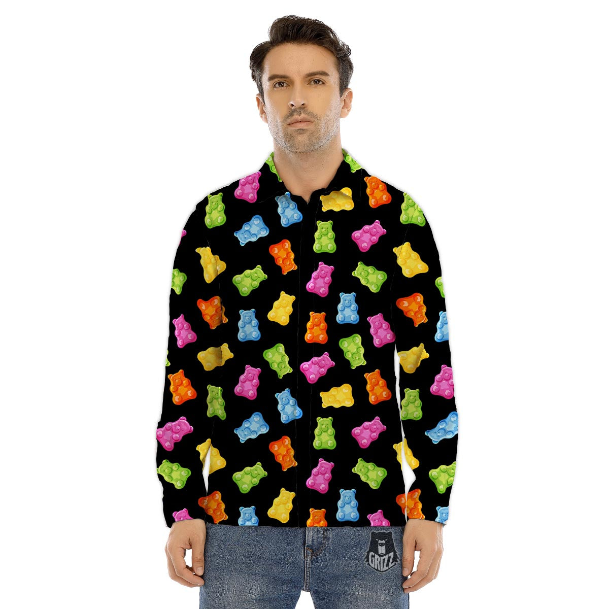 Bear Sweet Gummy Print Pattern Men's Dress Shirts-grizzshop