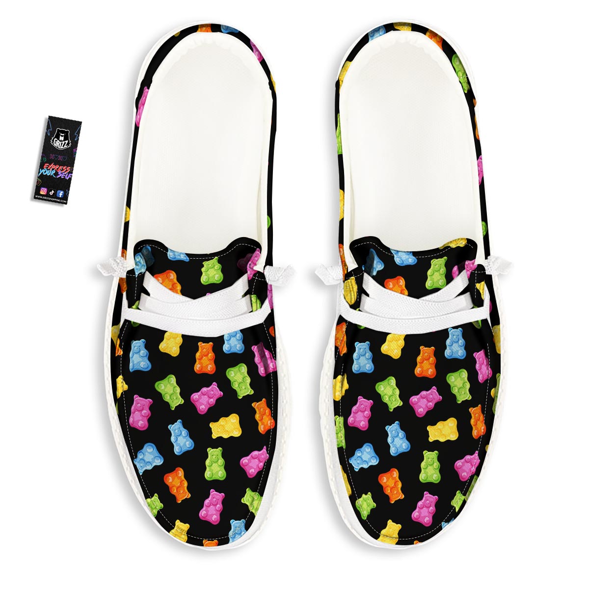 Bear Sweet Gummy Print Pattern White Loafers-grizzshop