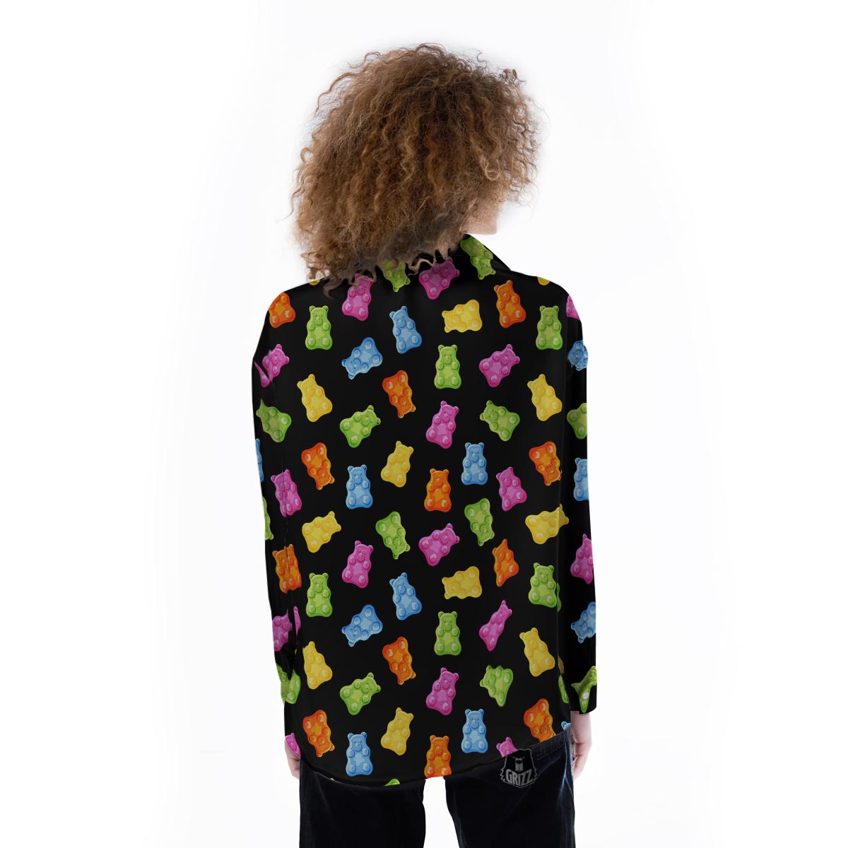 Bear Sweet Gummy Print Pattern Women's Long Sleeve Shirts-grizzshop