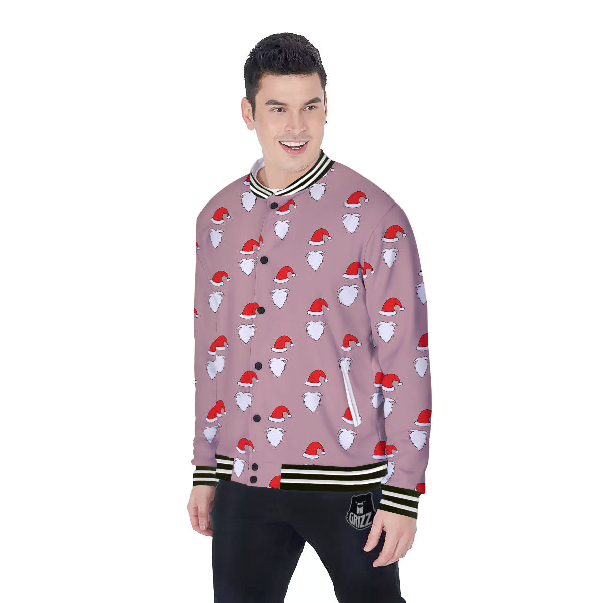 Beard Santa Claus Print Pattern Baseball Jacket-grizzshop