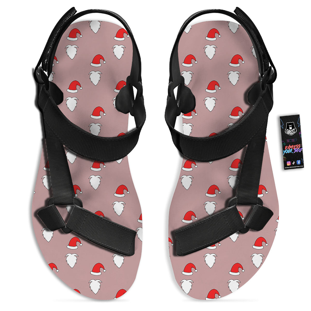 Beard Santa Claus Print Pattern Black Open Toe Sandals-grizzshop
