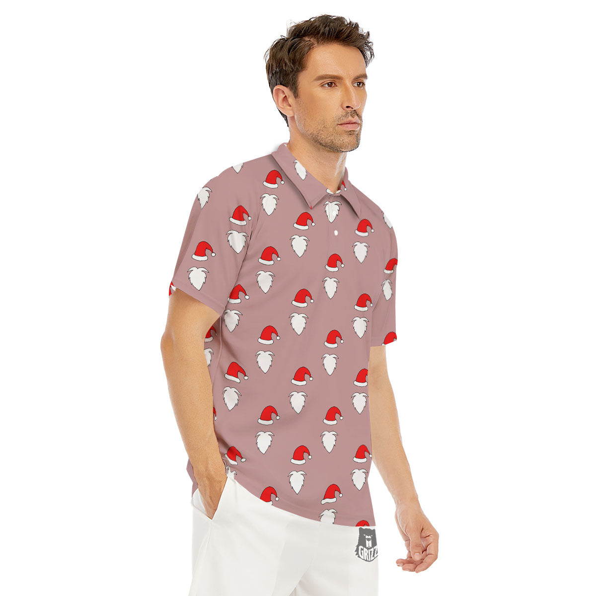 Beard Santa Claus Print Pattern Men's Golf Shirts-grizzshop