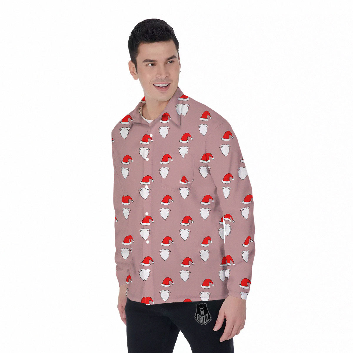 Beard Santa Claus Print Pattern Men's Long Sleeve Shirts-grizzshop