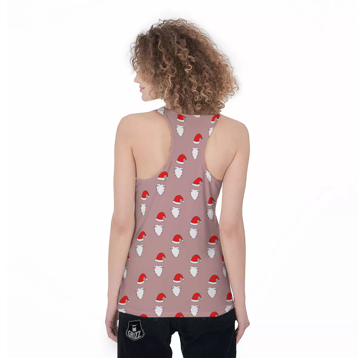 Beard Santa Claus Print Pattern Women's Racerback Tank Top-grizzshop