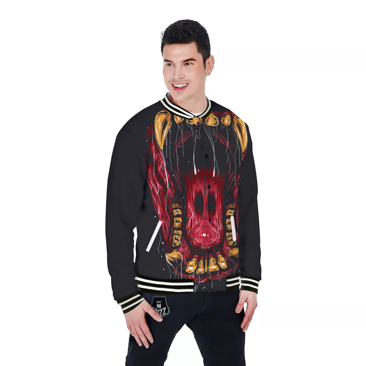 Beast Mouth Open Print Baseball Jacket-grizzshop
