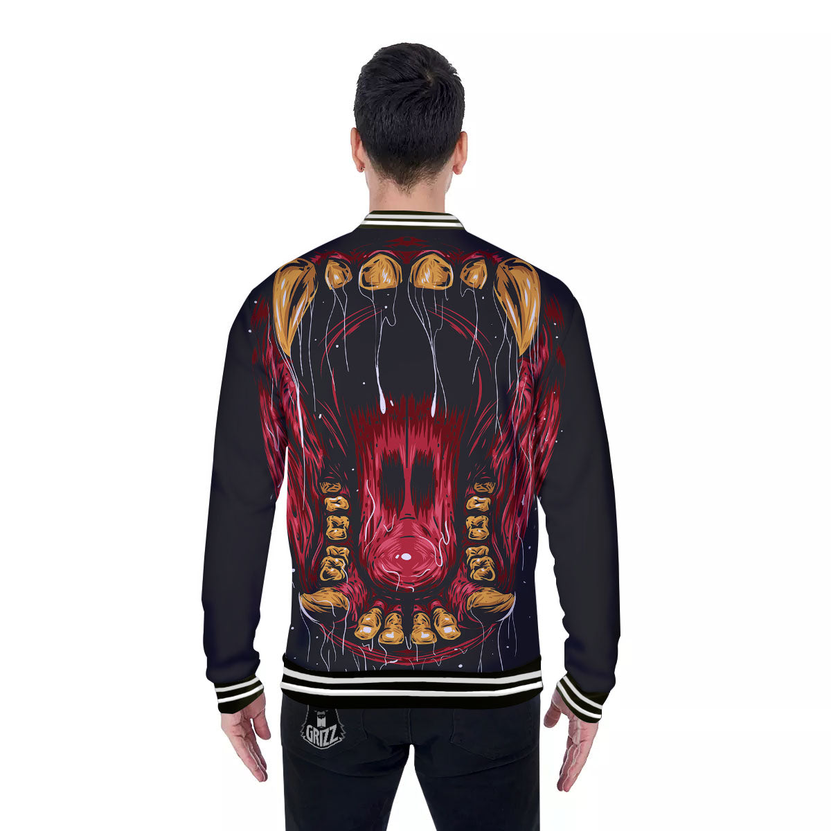 Beast Mouth Open Print Baseball Jacket-grizzshop