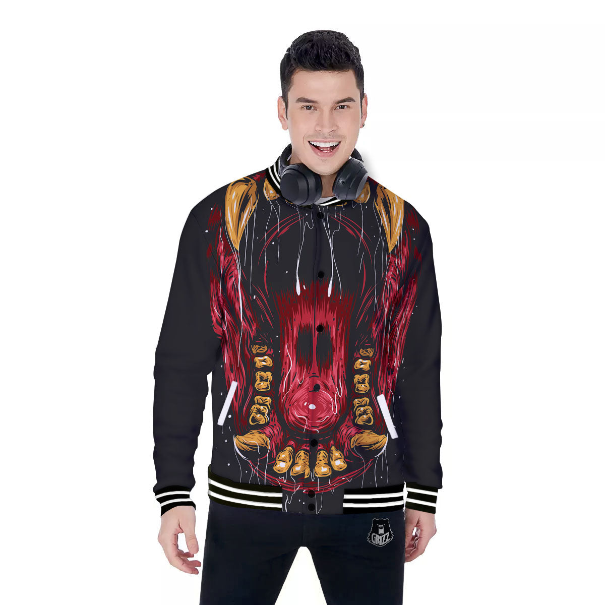 Beast Mouth Open Print Baseball Jacket-grizzshop