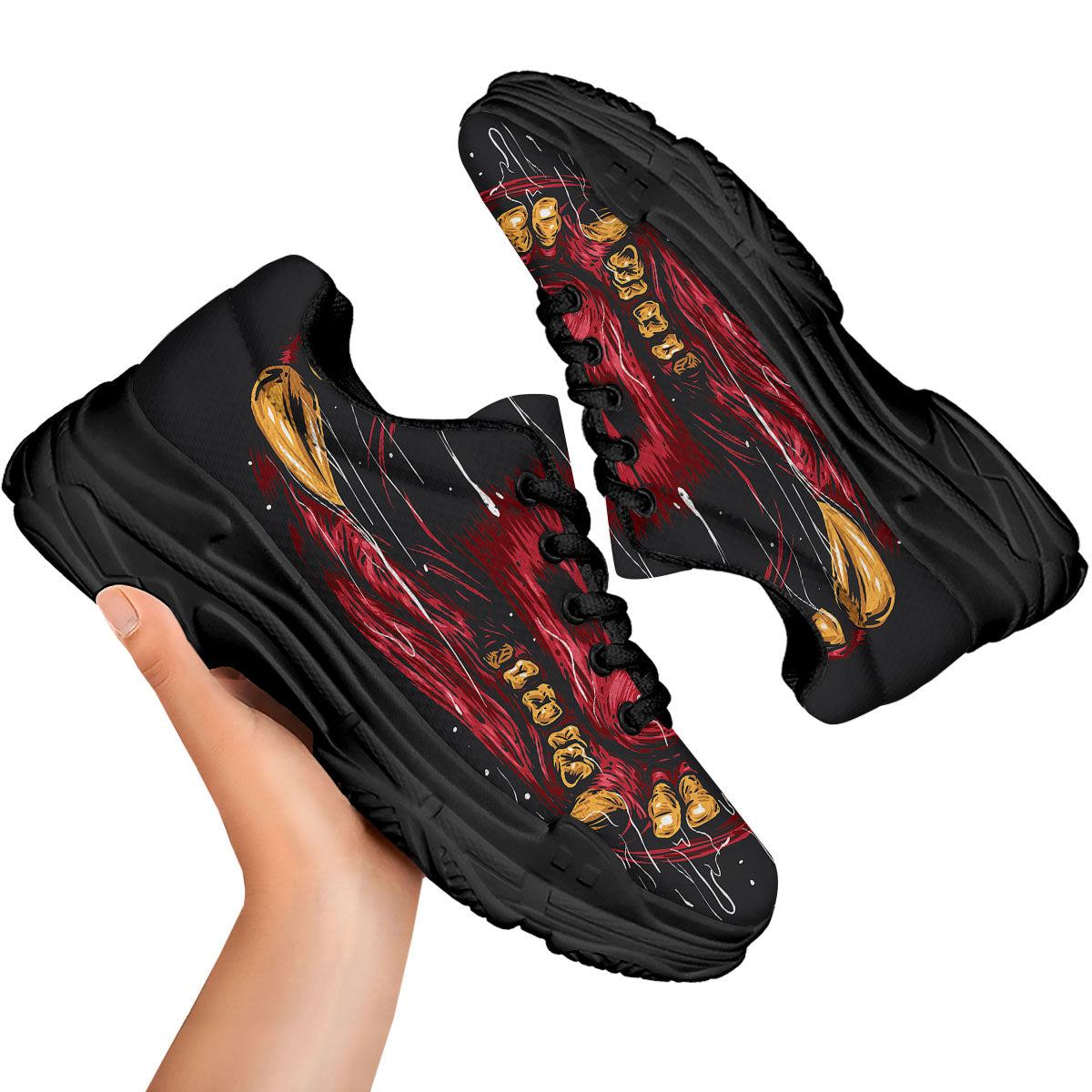 Beast Mouth Open Print Black Chunky Shoes-grizzshop