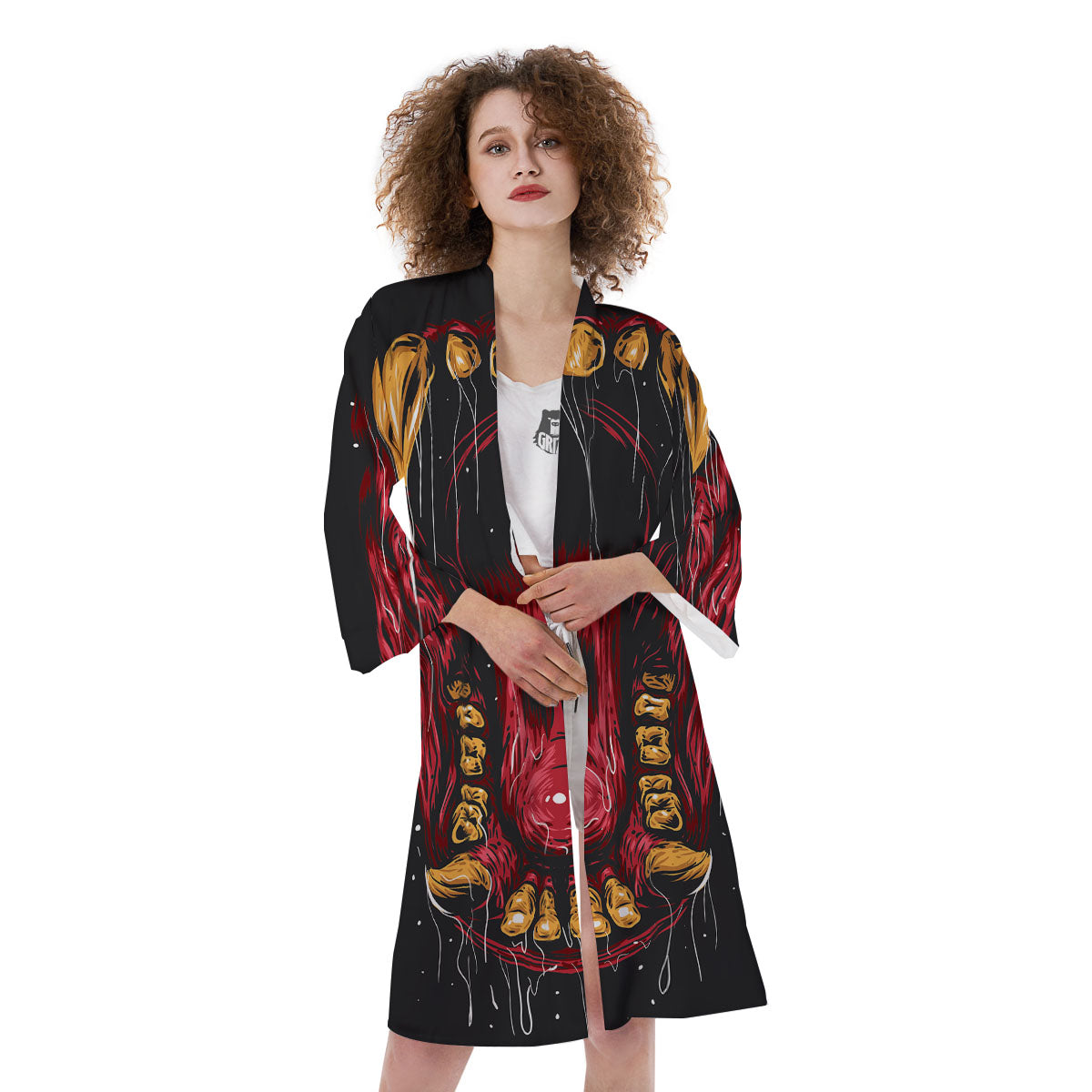 Beast Mouth Open Print Kimono-grizzshop