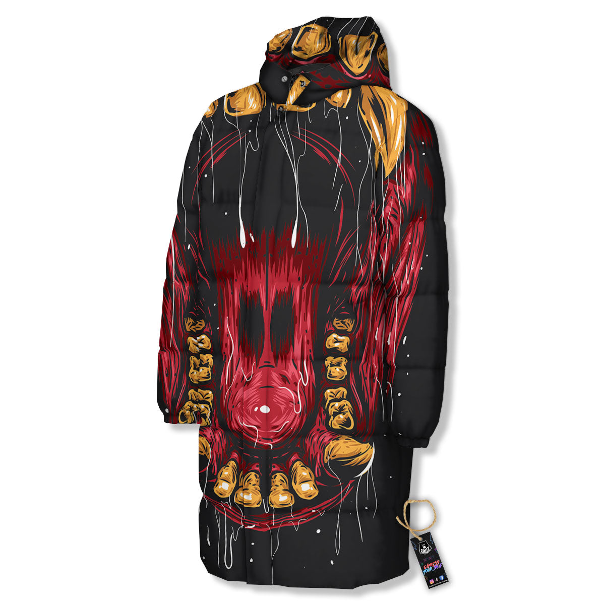 Beast Mouth Open Print Long Down Jacket-grizzshop