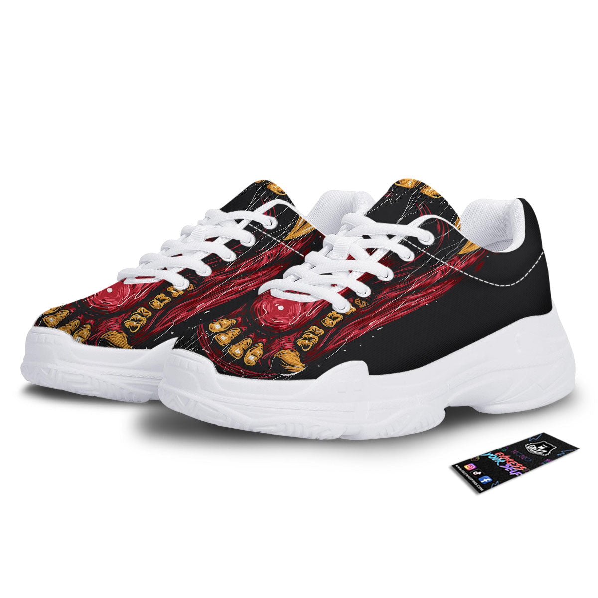 Beast Mouth Open Print White Chunky Shoes-grizzshop
